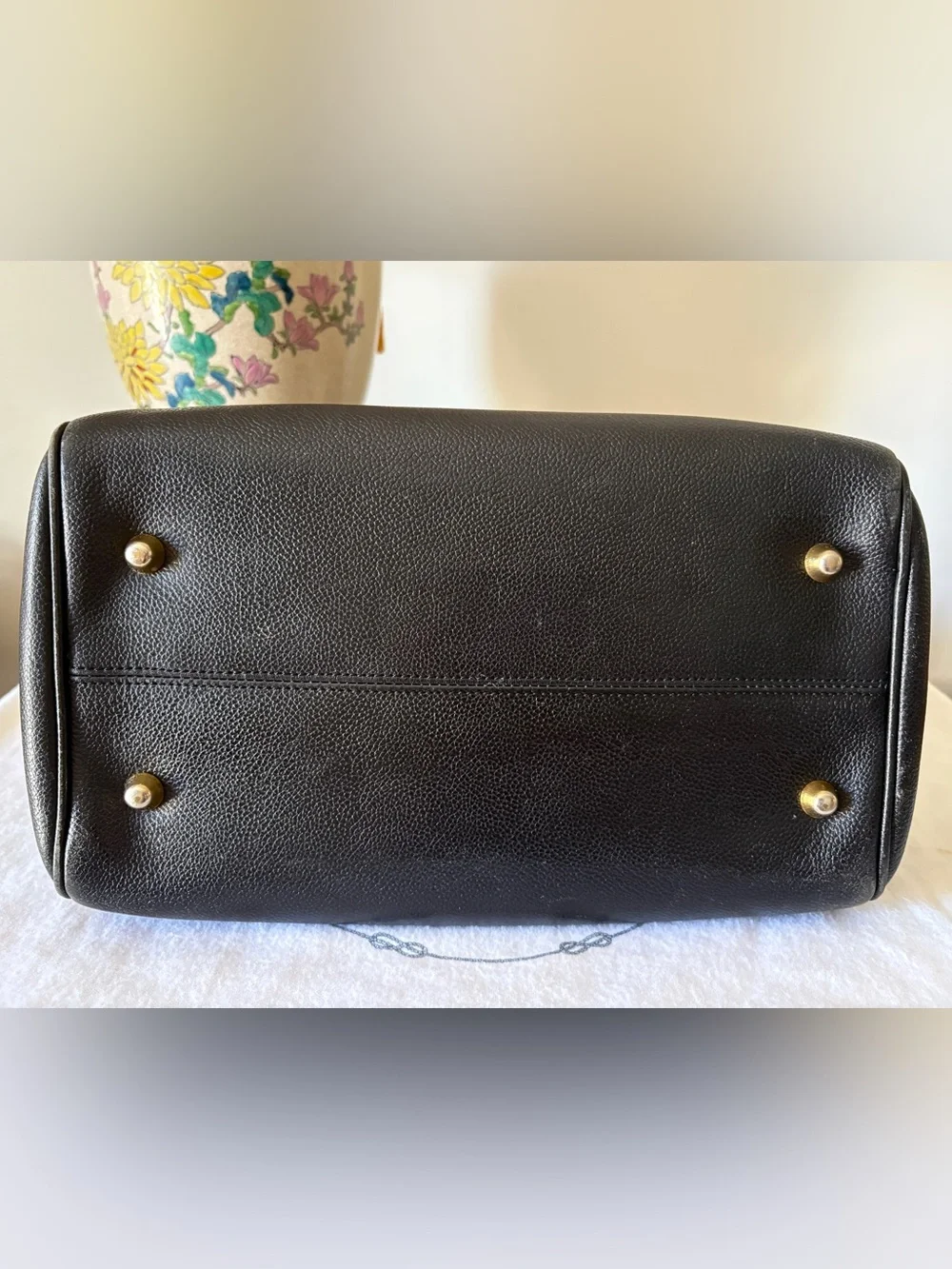 Authentic Vintage Burberrys Satchel Boston Bag Black Leather Nova Check 80-90s